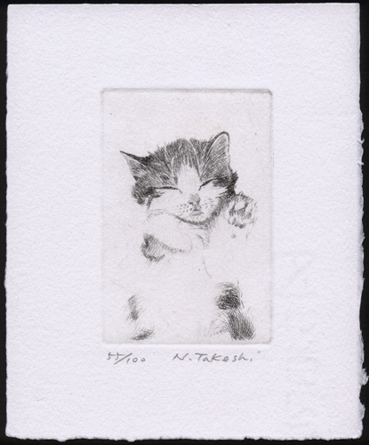 招き猫・A (c009)・銅版画