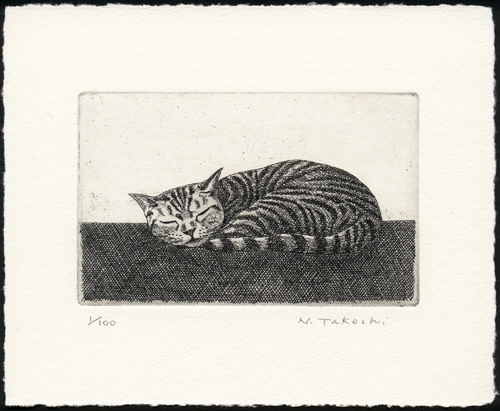 お昼寝の猫 (c010)・銅版画