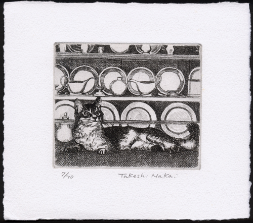 猫と食器棚 (c011)・銅版画