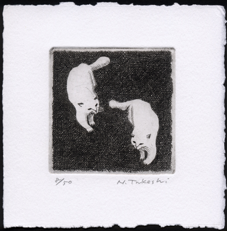 二匹の白い猫 (c015)・銅版画