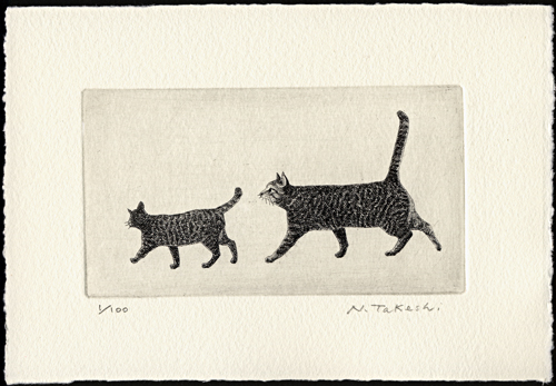 お散歩・二匹の猫 (c021)・銅版画